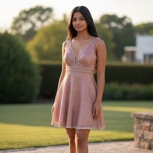 Formal/ prom dress.Dusty pink with gold glitter and embellishments.